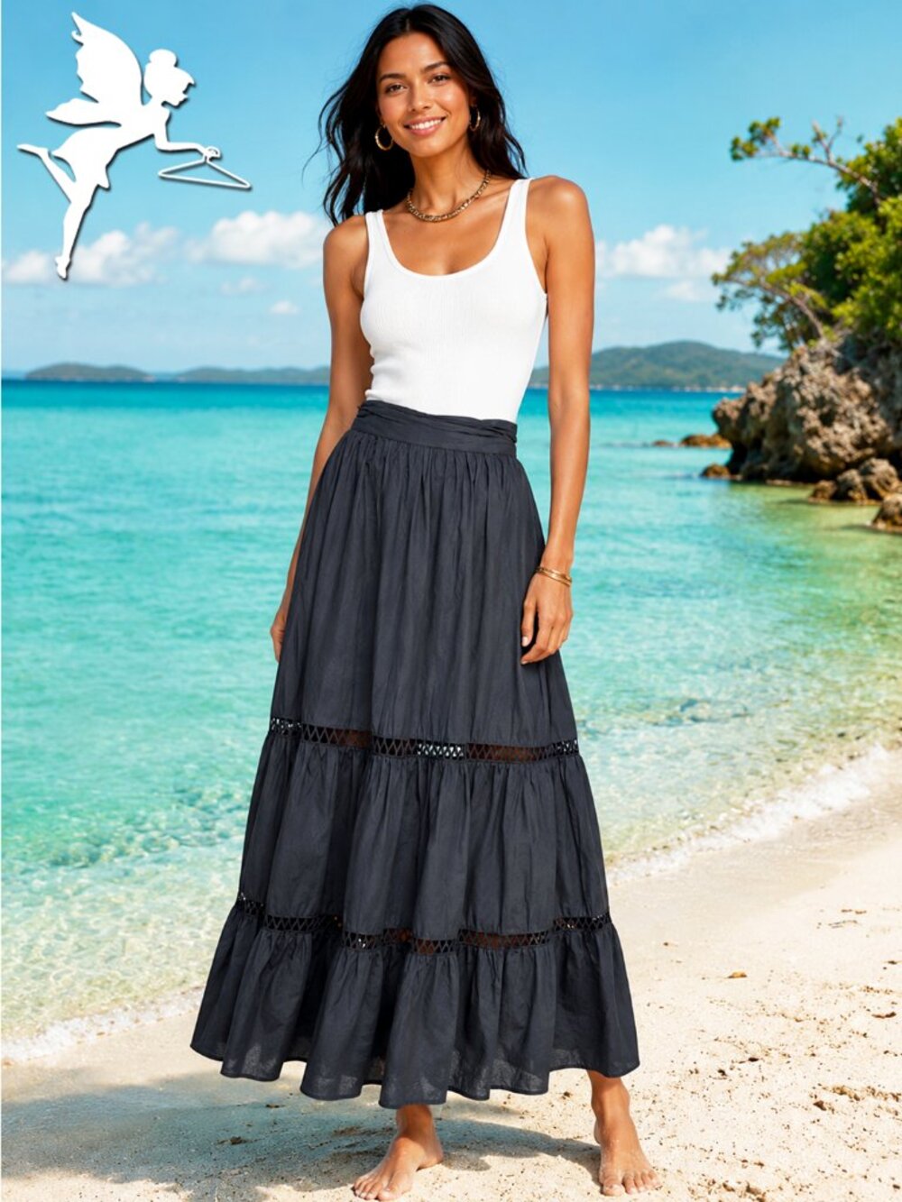 SOUTHERN FROCK Cotton Maxi Skirt With Crochet Tier Trim